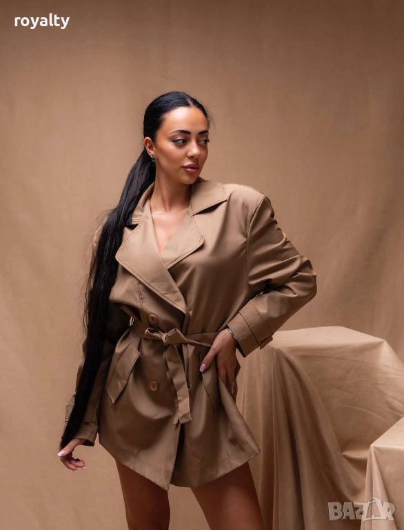 Елегантно Бежово Дамско Палто , снимка 1