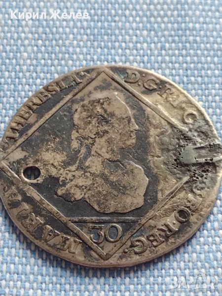 Сребърна монета 30 кройцера 1765г. Мария Терезия Прага Бохемия 26755, снимка 1