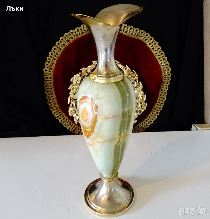 Посребрена ваза,свещник оникс 2.2 кг.,месинг. , снимка 1