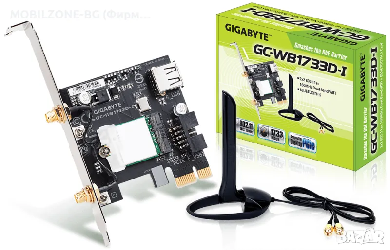 Безжичен PCI Express адаптер Gigabyte GC-WB1733D-I, 2x2 802.11ac 160MHz, Bluetooth 5.0, снимка 1