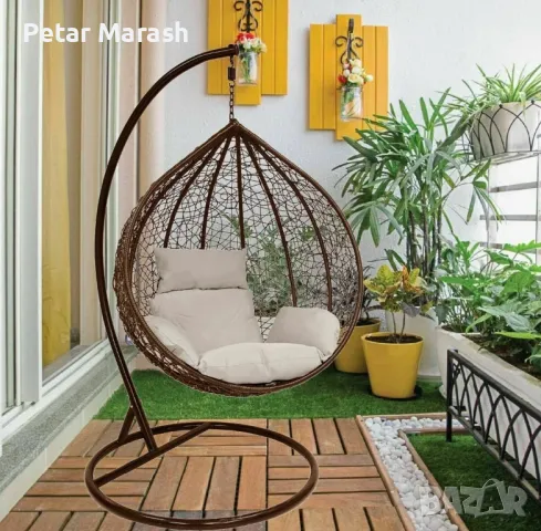Висящ Ратанов Стол – ГОЛЯМА Градинска Люлка Водоустойчива в 4 Цвята, снимка 4 - Столове - 50365625