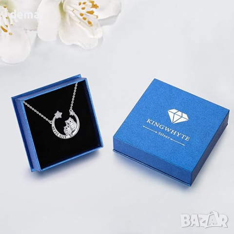 KINGWHYTE Дамско сребърно колие с две сови и надпис Never give up, снимка 7 - Колиета, медальони, синджири - 44742385