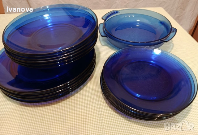 Стъклен сервиз за хранене кобалтово синьо SM BRAZIL, снимка 2 - Сервизи - 54232228