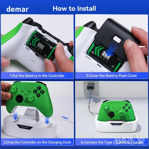 NEWDERY Единична зарядна станция за безжичен контролер Xbox и батерия 5280mWh, снимка 7 - Аксесоари - 53053134