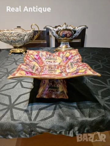 Страхотна голяма антикварна порцеланова фруктиера 