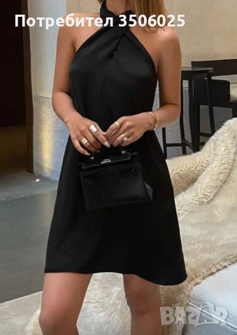 Продавам къса сатенена черна рокля, снимка 3 - Рокли - 51799501