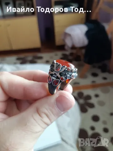 Сребърен масивен пръстен ръчна изработка с огромен карнеол, снимка 8 - Пръстени - 48031419