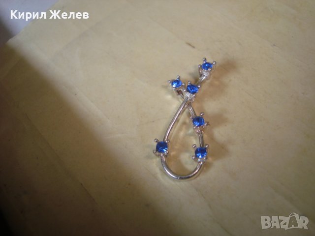 ФИНО ПОСРЕБРЕНО АРТ УКРАШЕНИЕ ВИСУЛКА със СИНИ ФАСЕТИРАНИ КРИСТАЛЧЕТА 27758, снимка 4 - Колиета, медальони, синджири - 37660256