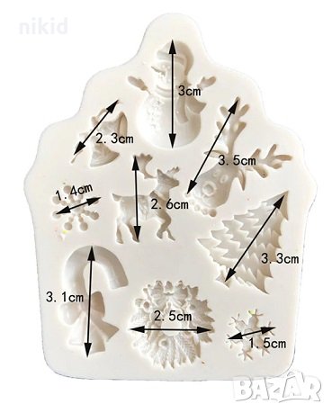 Коледен венец Снежен човек Рудолф Елха Снежинки Камбани Елен силиконов молд форма фондан шоколад , снимка 3 - Форми - 31269049