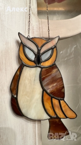 Винтидж, ръчно изработен бухал, техника витраж., снимка 3 - Антикварни и старинни предмети - 52414176