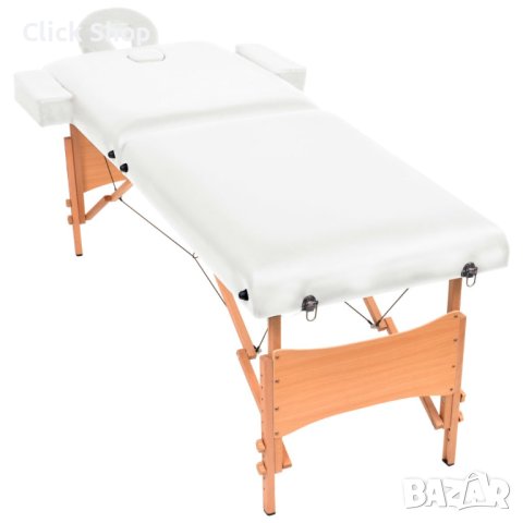 Сгъваема масажна кушетка с 2 зони, 10 см плътен пълнеж, бяла, снимка 2 - Кушетки - 42756946