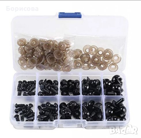 Кутия 100 бр черни очички на винт 6-12мм, амигуруми аксесоари,  декорация кукли