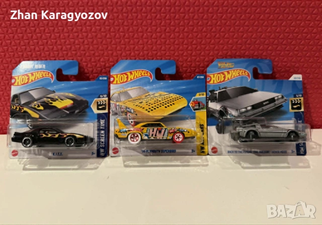 Hot Wheels сет 3 броя – KITT + DeLorean + Plymouth Superbird | нови