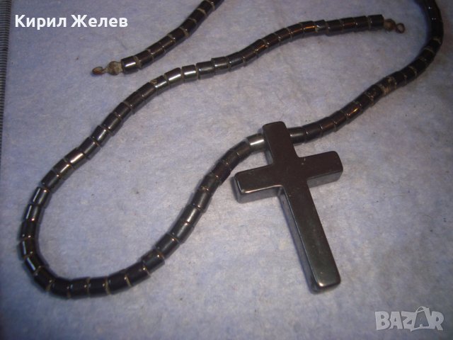 ФЕШЪН АРТ КОЛИЕ от ХЕМАТИТ с КРЪСТЧЕ - ХЕНД МЕЙД ИЗРАБОТКА , снимка 3 - Колиета, медальони, синджири - 36973653