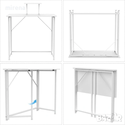 Сгъваема маса със стойка за монитор, бяла, компютърна 80 x 45 x 75 см,, снимка 8 - Бюра - 53358316