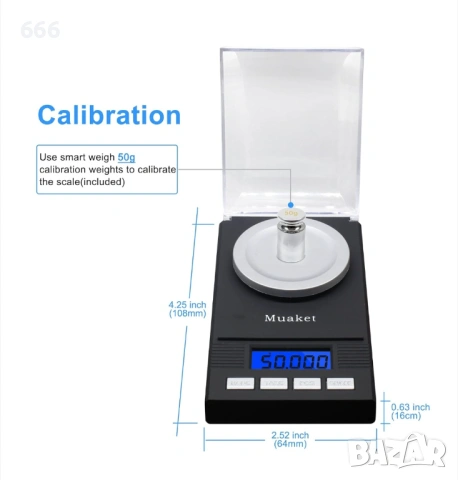 Прецизна везна, 50g x 0,001g, LED черна, снимка 5 - Друга електроника - 54083119