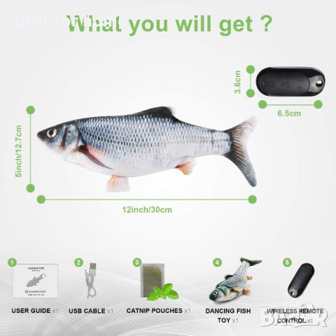 Интерактивна риба с дистанционно Floppy Fish Cat Toy, снимка 4 - За котки - 36616561