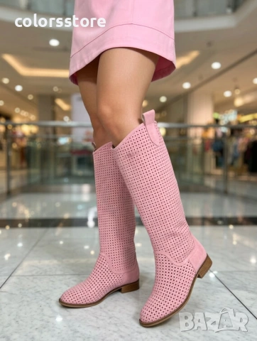 Равни летни ботуши - розов велур - LBN2 