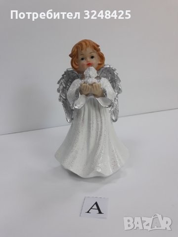 Бяло и сребристо -  Ангел изправен с гълъб - Модел А, снимка 1 - Статуетки - 37925726