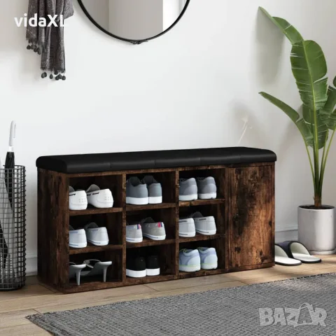 vidaXL Пейка за обувки, опушен дъб, 102x32x50 см, инженерно дърво, снимка 3 - Маси - 56148117