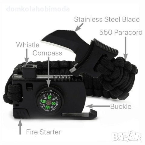 Паракорд гривна за оцеляване,5в1, 26x2,3 cm, снимка 6 - Екипировка - 40845177