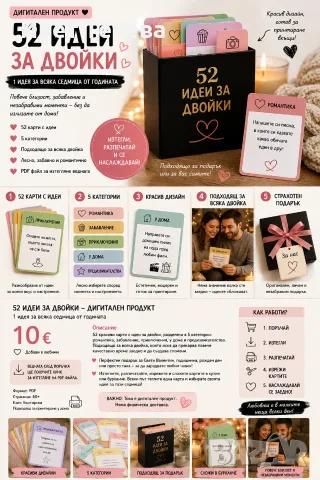 💖 52 идеи за двойки – дигитални карти за романтика и забавление | PDF