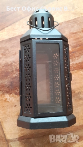 фенер метален ретро антикварен, за свещ кандило или други прахово боядисан в черен цвят