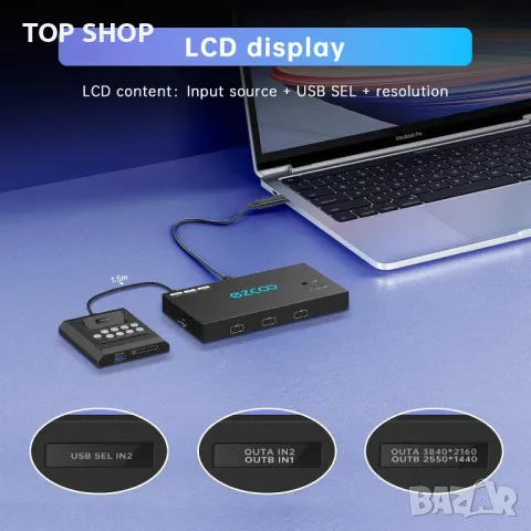 4K@60Hz HDMI KVM превключвател, 2 монитора-2 компютъра, EDID,4 USB 3.0, снимка 6 - Кабели и адаптери - 49417974