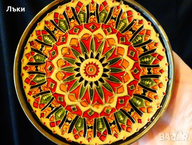 Бронзова чиния,пано 17 см.,клетъчен емайл Клоазоне. , снимка 2 - Пана - 30563364