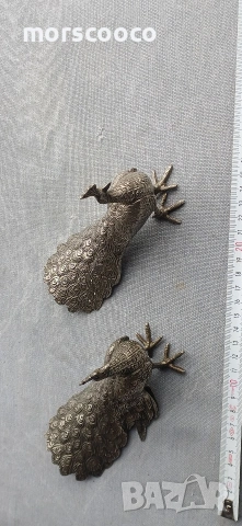 Стари бронзови пауни - бял бронз , снимка 3 - Антикварни и старинни предмети - 54210862