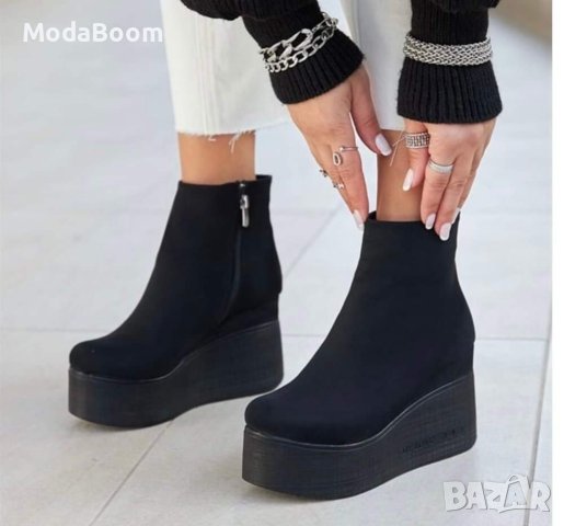 Велурени боти на платформа , снимка 3 - Дамски боти - 42547054