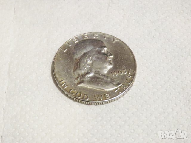 Рядък голям американски сребърен долар, халф долар, Franklin Half Dollar 1963  сребро, снимка 3 - Нумизматика и бонистика - 35657978