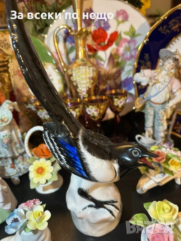 Ломоносов “ЛФЗ” СССР от около 1858г., прекрасна птица мисля “Сврака”, “Врана” или “Сойка” Код P1751, снимка 4 - Декорация за дома - 52980538