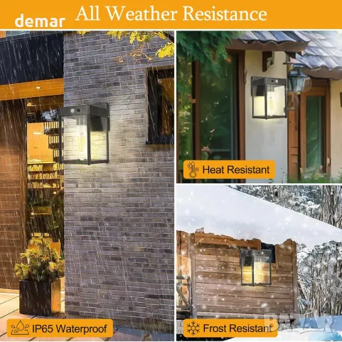 Соларни фенери за външна употреба 2 броя, Стенни аплици, Метални водоустойчиви, 3 режима, снимка 4 - Соларни лампи - 49025769