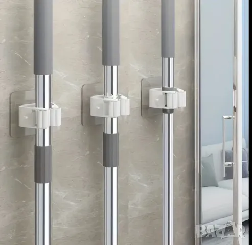 Държачи за Моп и Метла PANLYNNER – 4 бр. Самозалепващи Стенни Органайзери Без Пробиване Универсални!, снимка 3 - Други - 49939956