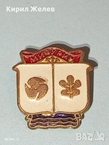 Стара значка от соца с герба на град МИЧУРИН сега ЦАРЕВО за КОЛЕКЦИЯ 51688, снимка 2 - Колекции - 53171885