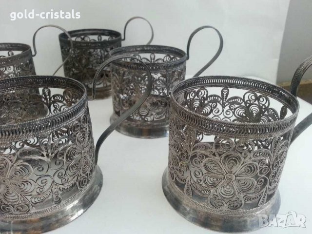 Руски посребрени стакани подстакани филигран, снимка 3 - Антикварни и старинни предмети - 31133671