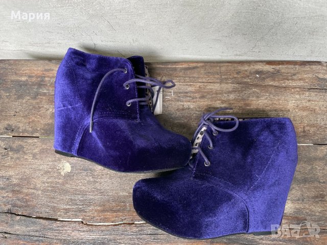 Плюшени синьо-лилави обувки със скрита платформа