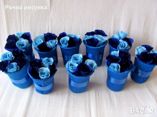Букети и букетчета в синьо, снимка 2 - Изкуствени цветя - 31382192