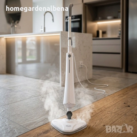 Парен моп Adler 1300W | Дезинфекция с пара без химикали | 7м кабел + 2 кърпи | За всички подове