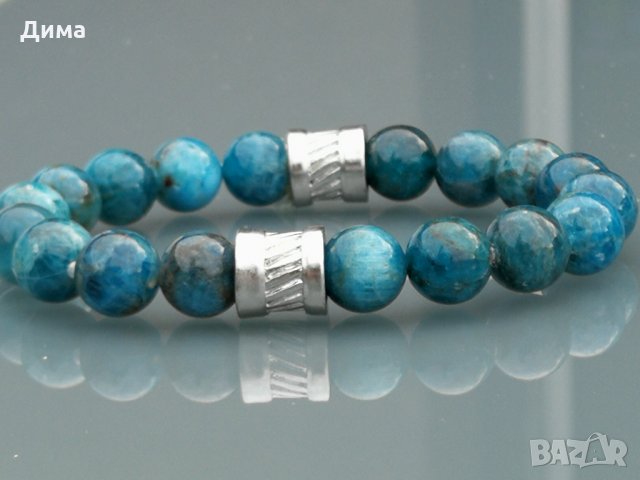 Гривна от 10 мм Натурален Зелен Апатит и Медицинска Стомана Ръчна изработка Стреч, снимка 2 - Гривни - 30907464