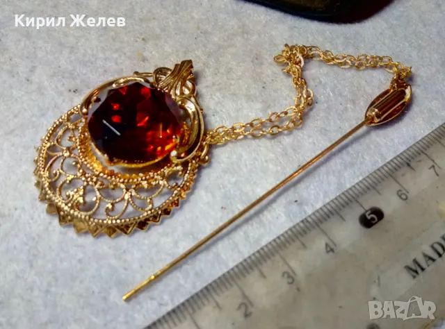 ШАРМАНТНА АРИСТОКРАТИЧНА ПОЗЛАТЕНА РЕТРО СТИЛ БРОШКА АРТ ИГЛА ЗАБОДКА с ФАСЕТИРАН ЦИТРИН 48808, снимка 10 - Други - 48734344