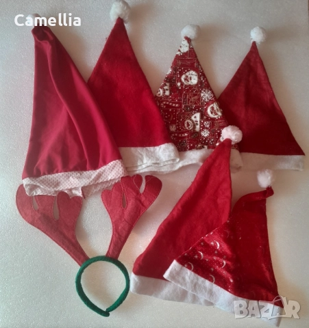Лот: 6 коледни шапки и рога