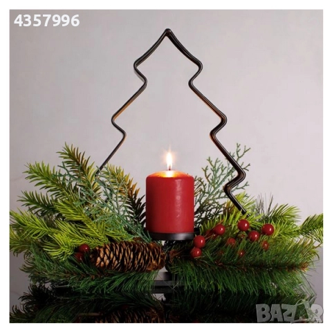 Коледен венец с поставка за свещ, Метал, Елха 