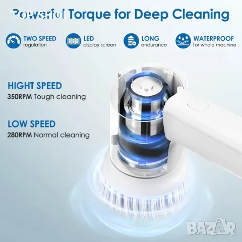 Електрическа безжична почистваща четка за захранване с 6 сменяеми глави на четки и 2 ско, снимка 6 - Съдове за готвене - 48830195
