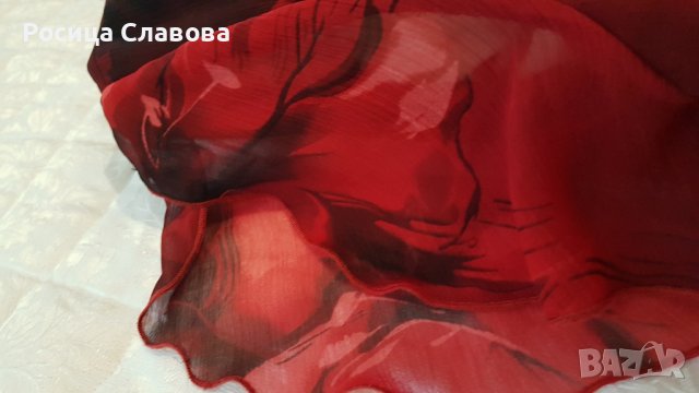 Яркочервена копринена рокля, снимка 15 - Рокли - 38779729