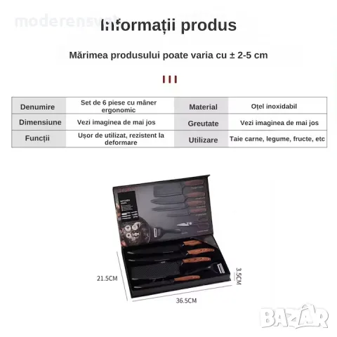 Комплект ножове 6 части, Белачка и ножица, Черен, снимка 7 - Прибори за хранене, готвене и сервиране - 48704768