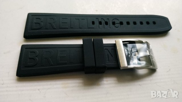 Черна силиконова каишка BREITLING  24 мм, снимка 2 - Каишки за часовници - 36307657