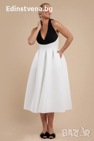 Дамска eлегантна рокля с контрастен дизайн и панделка, снимка 3 - Рокли - 52392123