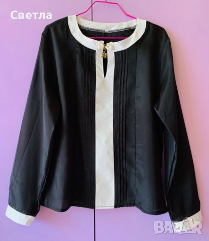 Риза и Блуза Дамски, вискозна коприна, р-р M-L, ГО до 120 см, права кройка.Без следи, снимка 2 - Ризи - 40113876